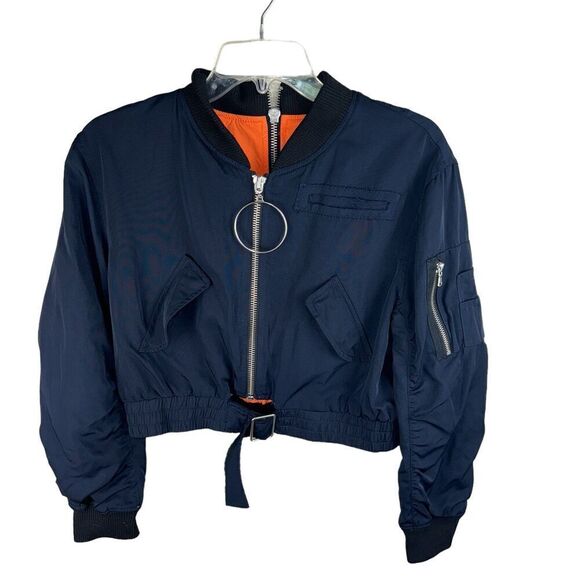 Zara Women’s Blue Bomber Jacket Size Small Full Zip Front Back - Picture 1 of 3